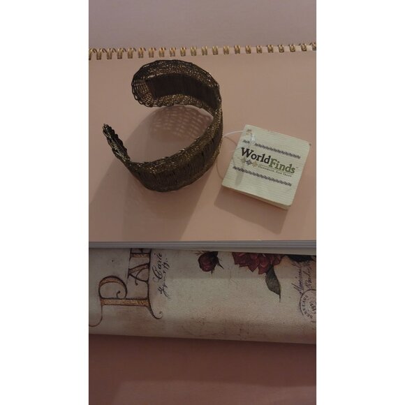 World Finds Artisans handmade woven antique goldtone wire bracelet - Picture 1 of 5